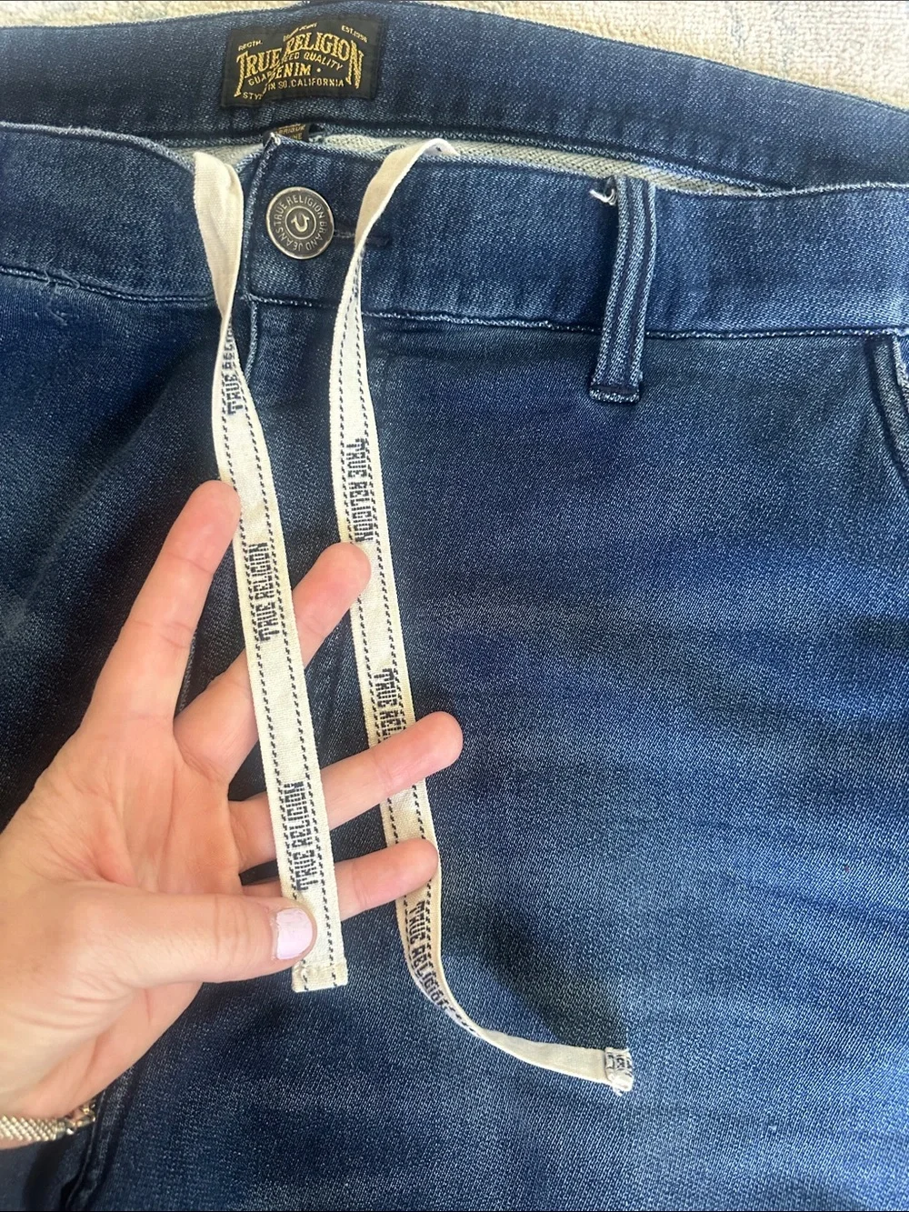 True Religion Men's Dark Blue Slim Denim Joggers Size 42